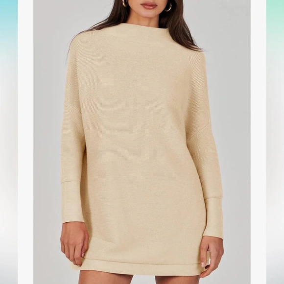 Anrabess Women's Casual Turtleneck Long Sleeve Loose Oversized Sweater Cream L - Picture 3 of 15